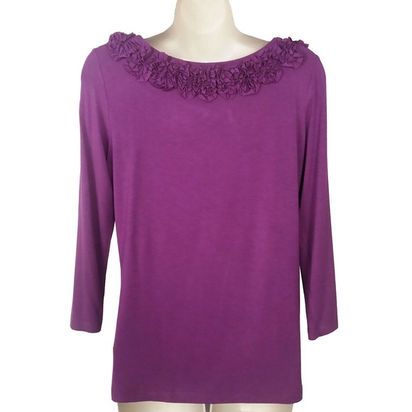 Charter Club Womens Embellished Shirt S Small Soutache 3/4 Sleeve Purple Stretch - Picture 5 of 6